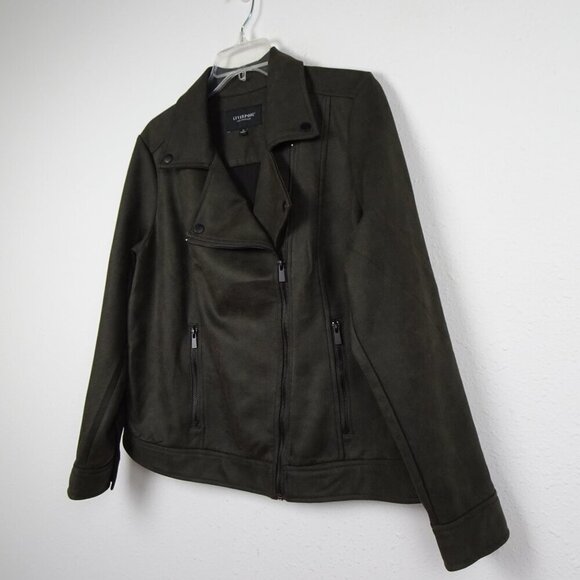 Liverpool Faux Suede Moto Jacket Women’s Plus Size 1X Green Gray Zipper New - Picture 5 of 12